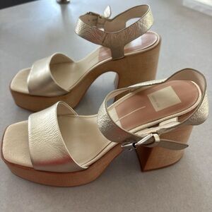Dolce Vita Gold Tan Platform Sandals with Chunky Heel